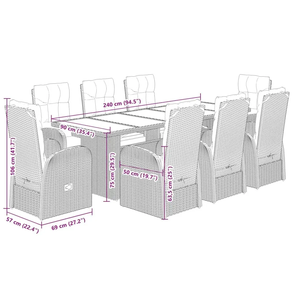 Outdoor Garden Dining Set 9 Piece Black Poly Rattan Furniture Patio