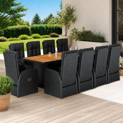 11 Piece Garden Dining Set with Black Poly Rattan