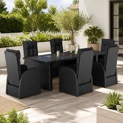 Outdoor Dining Set - 7-Piece Black Poly Rattan Furniture