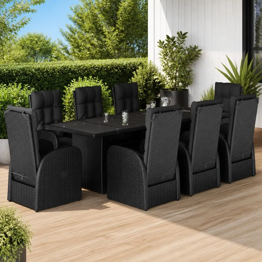 Garden Dining Set 9 Piece Outdoor Furniture Black PE Rattan Patio Table Chairs