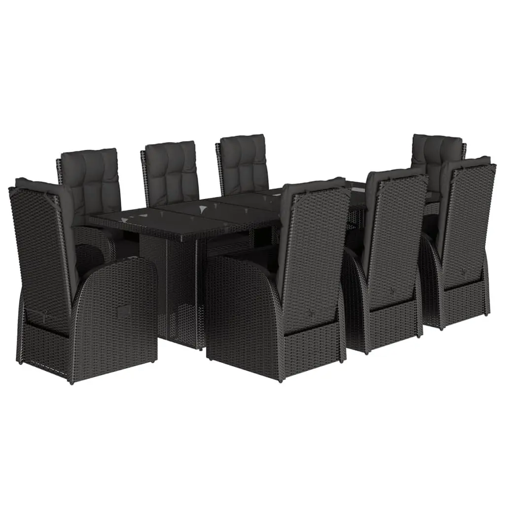 Garden Dining Set 9 Piece Outdoor Furniture Black PE Rattan Patio Table Chairs