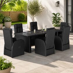 Garden Dining Set 7 Pieces: Black PE Rattan Construction