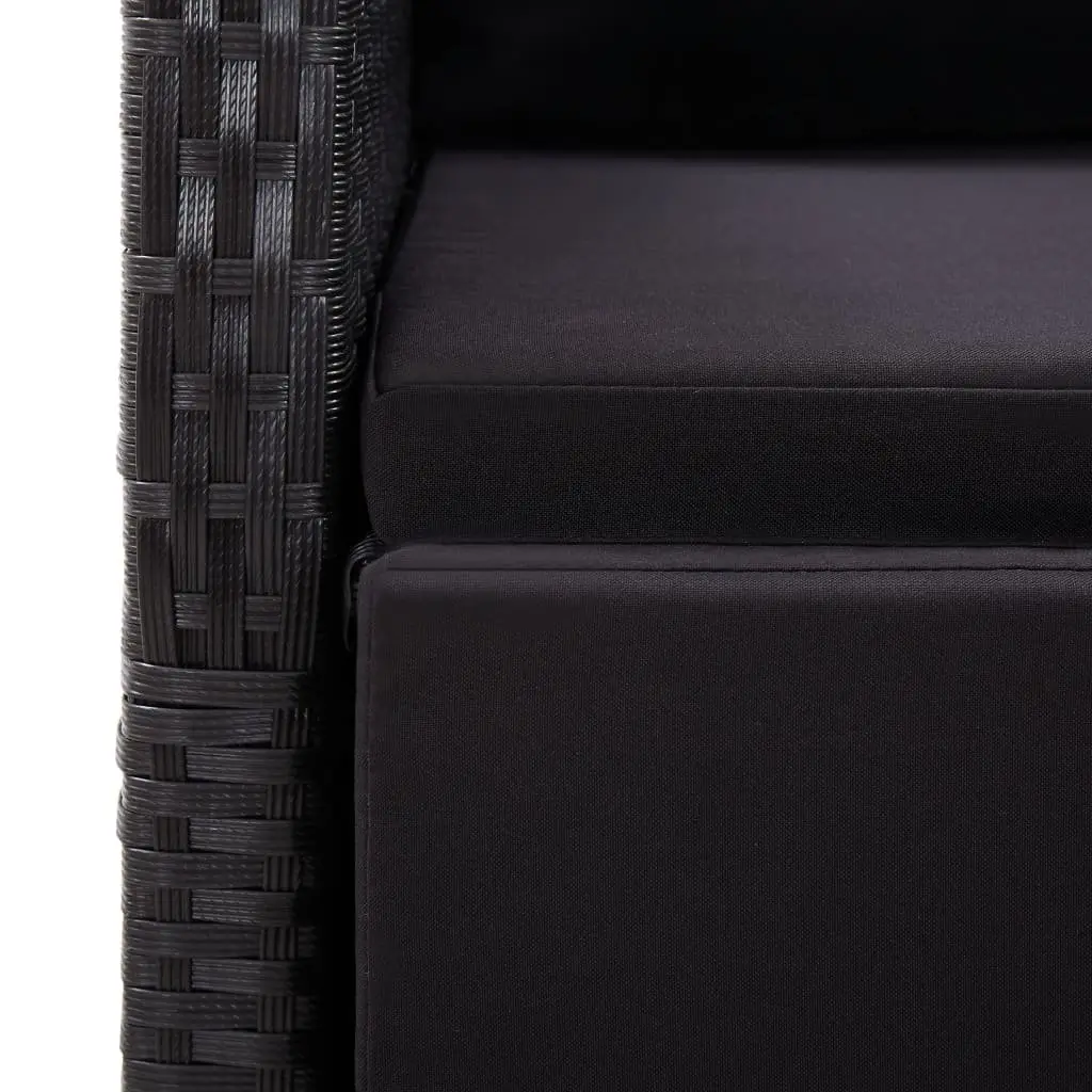 Outdoor Dining Set Garden Use 7 Piece Black Poly Rattan Cushioned Chairs