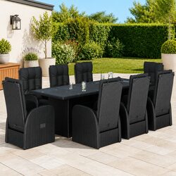9 Piece Outdoor Garden Dining Set - PE Rattan and Glass