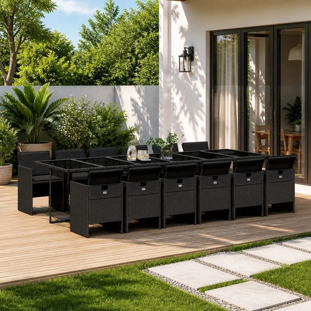 13 Piece Outdoor Dining Set Garden Patio Furniture Black Foldable