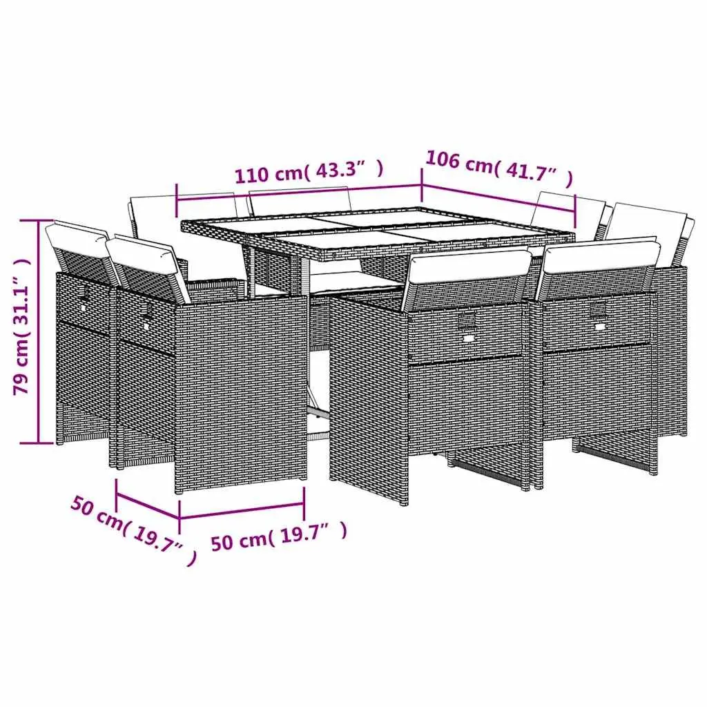9 Piece Black Poly Rattan Dining Set