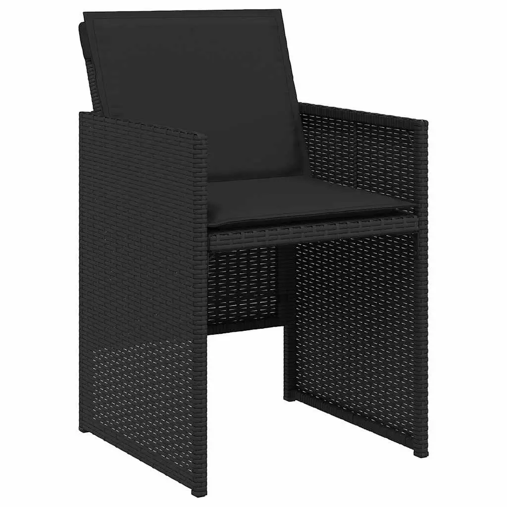 11 Piece Outdoor Dining Set for Patio Black Poly Rattan Chairs Table with Cushions
