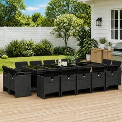 15 Piece Garden Dining Set with Tempered Glass and Cushions