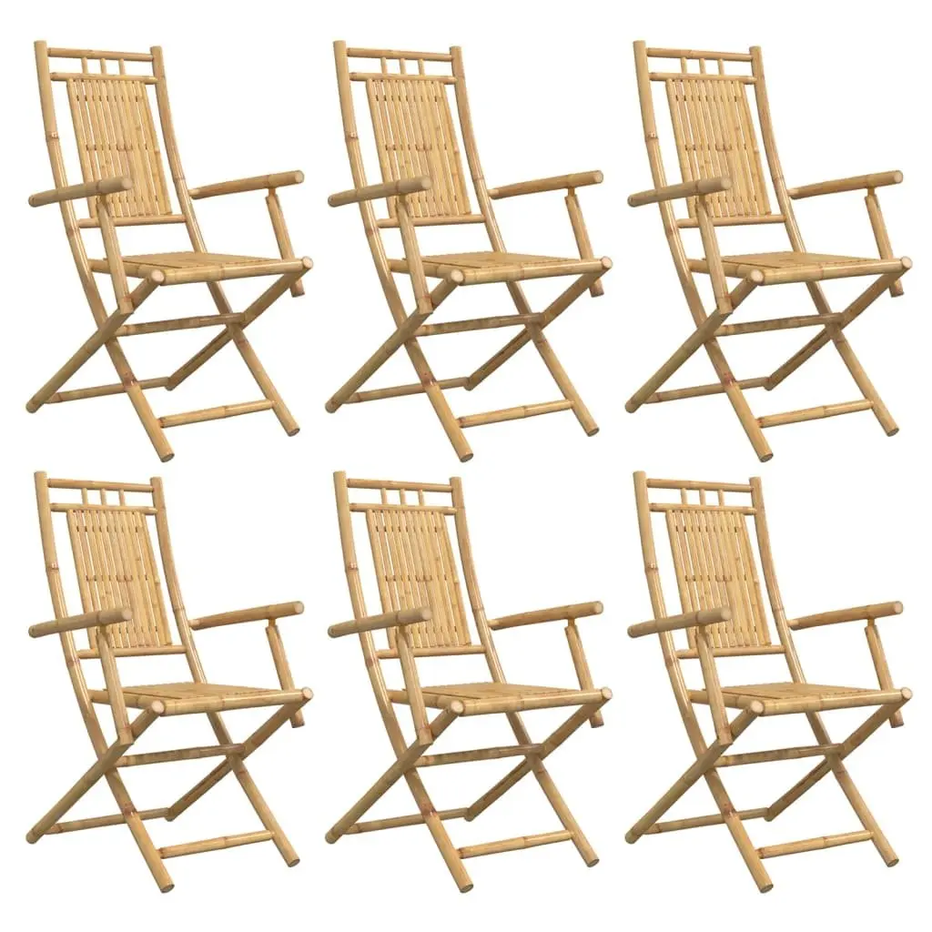 Bamboo Folding Chairs 6 Piece Outdoor Dining Seating with Armrests and Backrest Brown 53x66x99 cm