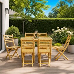 Folding Garden Chairs Set of 6 - Bamboo, Brown