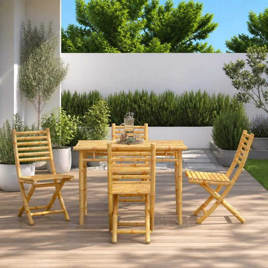 Garden Dining Set 5 Piece Outdoor Furniture Foldable Chairs Table Backrest