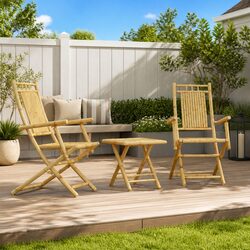 3 Piece Foldable Bistro Set: Brown Bamboo Furniture