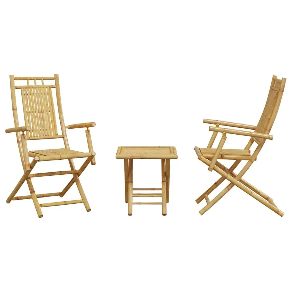 3 Piece Bistro Set Outdoor Garden Furniture Foldable Brown Bamboo Table Chairs