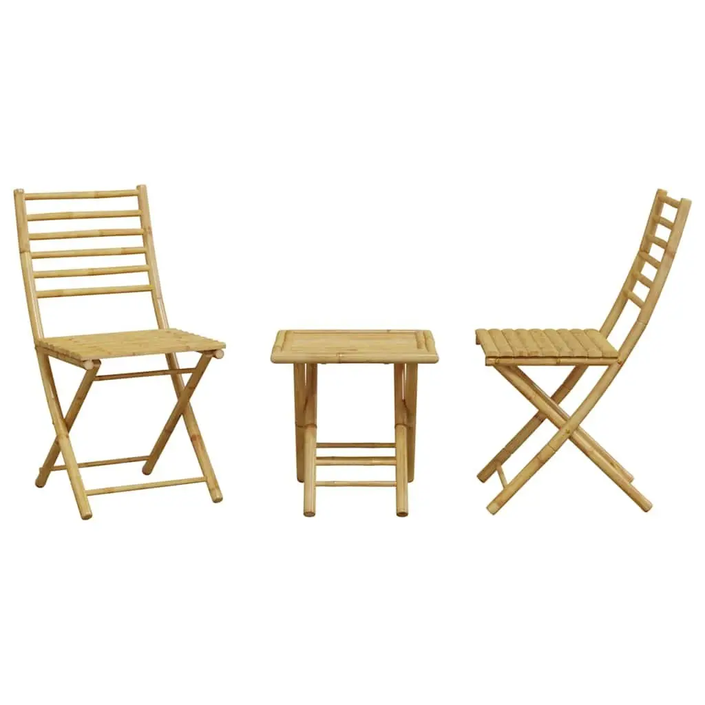 Bistro Set Outdoor Use Foldable Brown Bamboo Table and Chairs 3 Piece