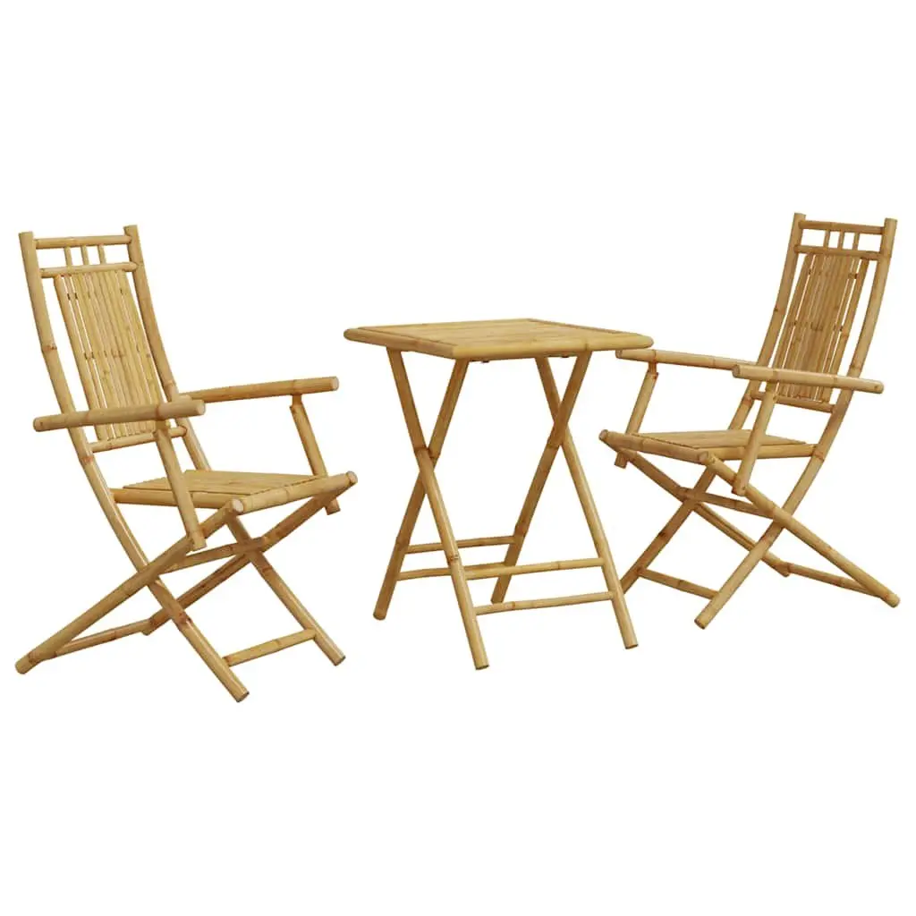 3 Piece Bistro Set Bamboo Brown Outdoor Furniture Garden Patio Chairs Table
