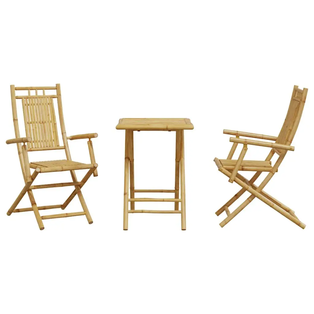 3 Piece Bistro Set Bamboo Brown Outdoor Furniture Garden Patio Chairs Table