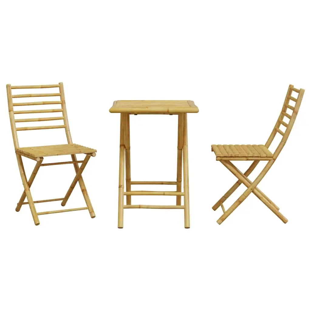 3 Piece Bistro Set Outdoor Garden Furniture Brown Foldable Bamboo Table Chairs