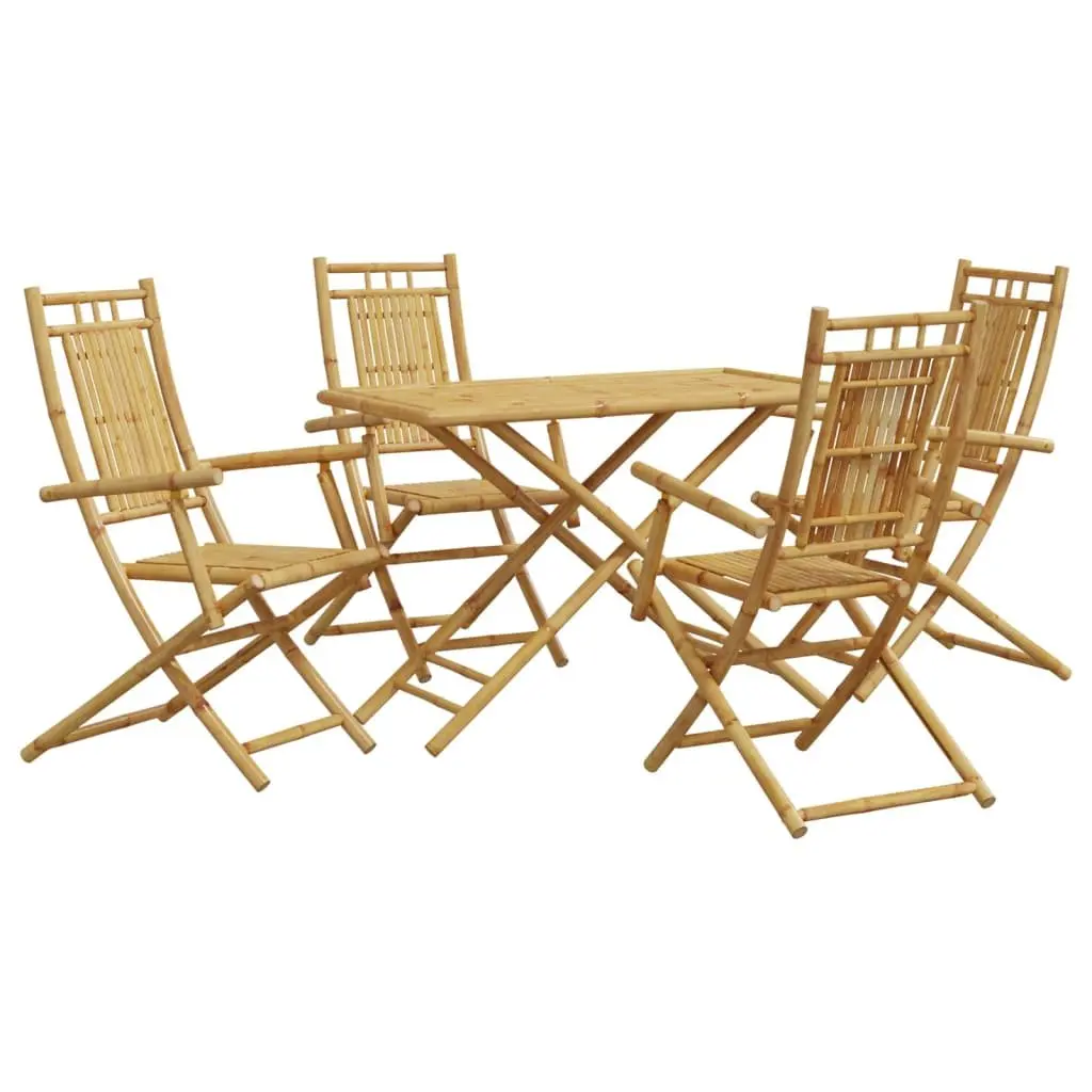 5 Piece Garden Dining Set Outdoor Furniture Bamboo Brown