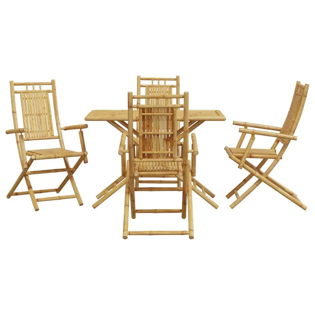 5 Piece Garden Dining Set Outdoor Furniture Bamboo Brown