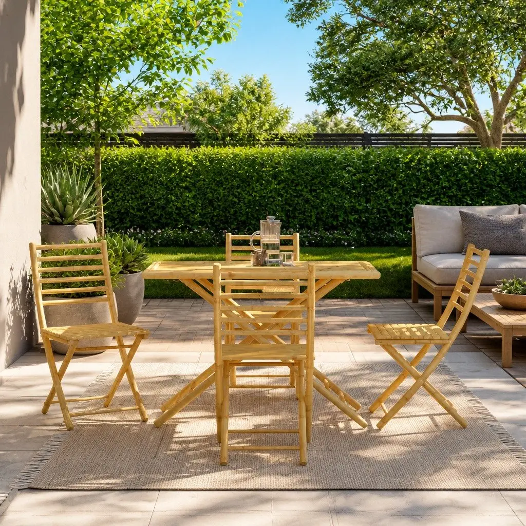 Garden Dining Set 5 Piece Foldable Outdoor Furniture Brown Backrest Chairs Table