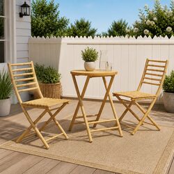 3 Piece Bistro Set Bamboo Brown Garden Outdoor Furniture Foldable Patio Chairs