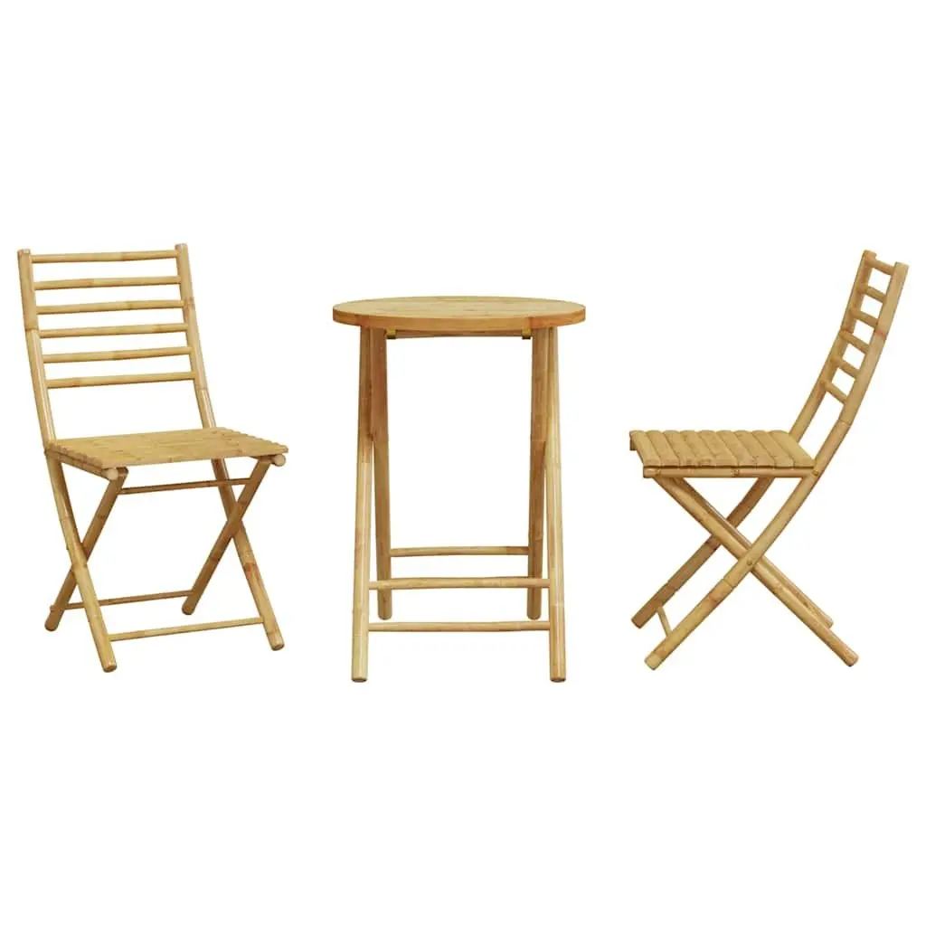 3 Piece Bistro Set Bamboo Brown Garden Outdoor Furniture Foldable Patio Chairs
