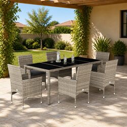 Garden Dining Set Specifications: 7-Piece Grey Rattan Furniture