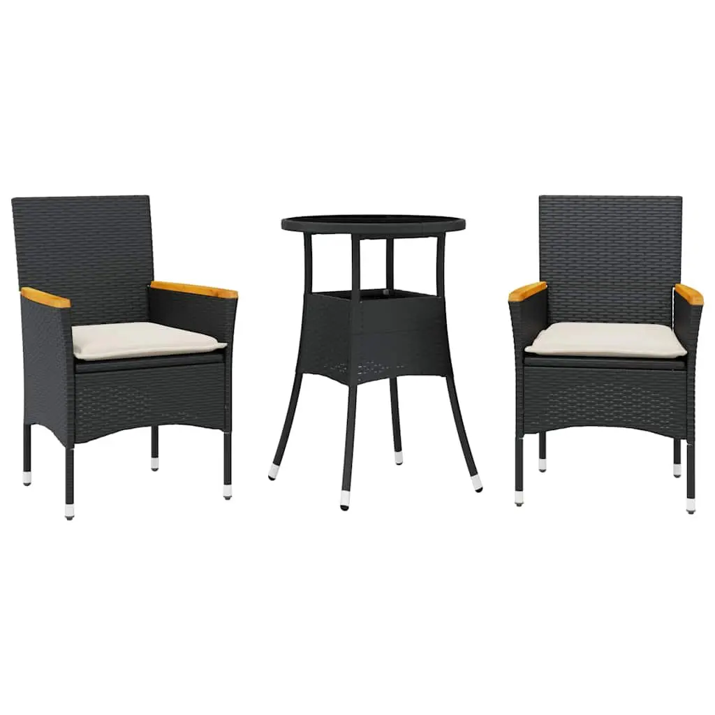 Outdoor Dining Set 3 Piece Patio Garden Furniture PE Rattan Glass Table