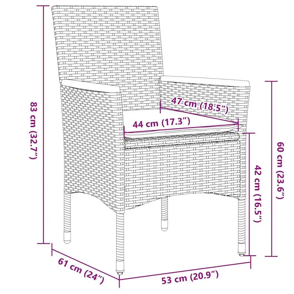 Outdoor Dining Set 3 Piece Patio Garden Furniture PE Rattan Glass Table