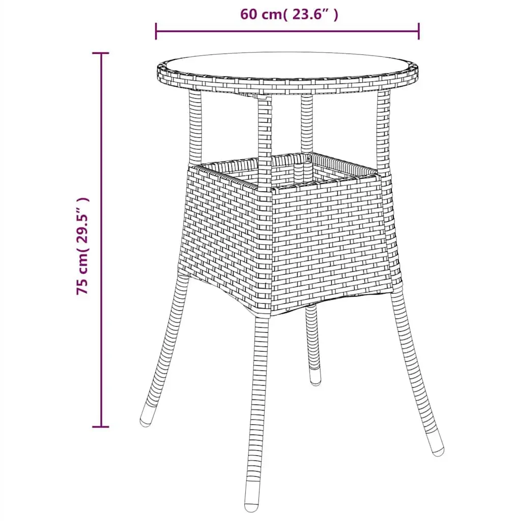 Outdoor Dining Set 3 Piece Patio Garden Furniture PE Rattan Glass Table