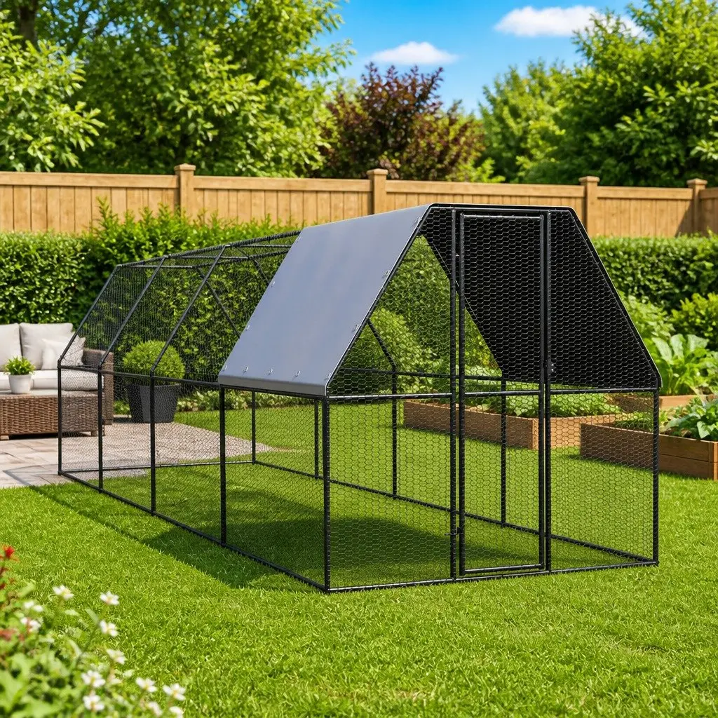 Chicken Cage Outdoor Poultry Coop Enclosure 2x8x2m Galvanised Steel