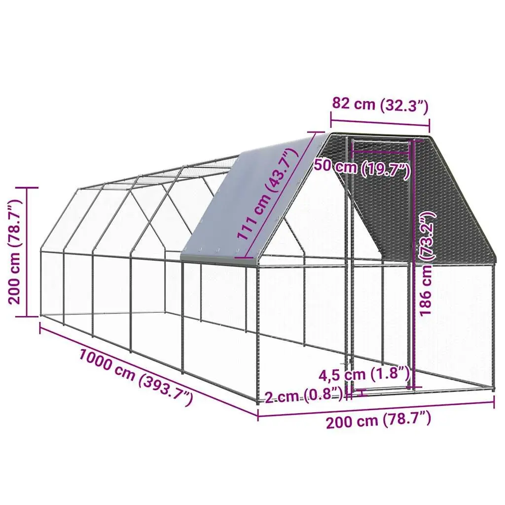 Chicken Cage Outdoor 2x10x2m Galvanised Steel Walk-In Coop