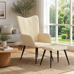 Detailed Specs: Relaxing Cream Armchair with Stool