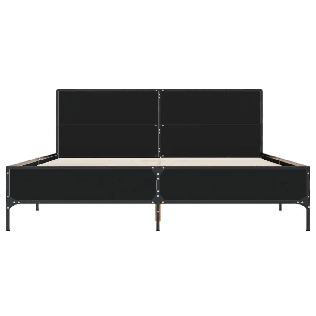 Bed Frame for Bedroom 150x200 cm Black Engineered Wood with Metal Legs and Plywood Slats