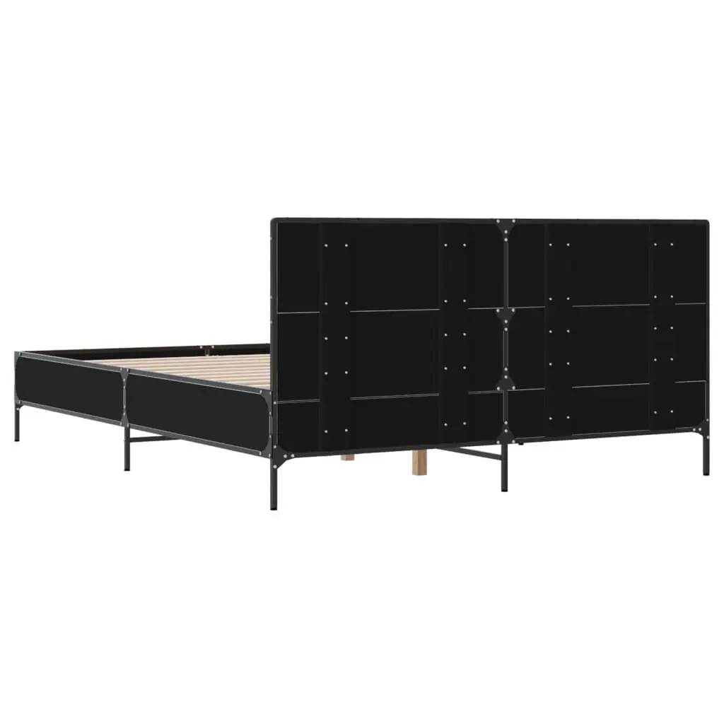 Bed Frame for Bedroom 150x200 cm Black Engineered Wood with Metal Legs and Plywood Slats