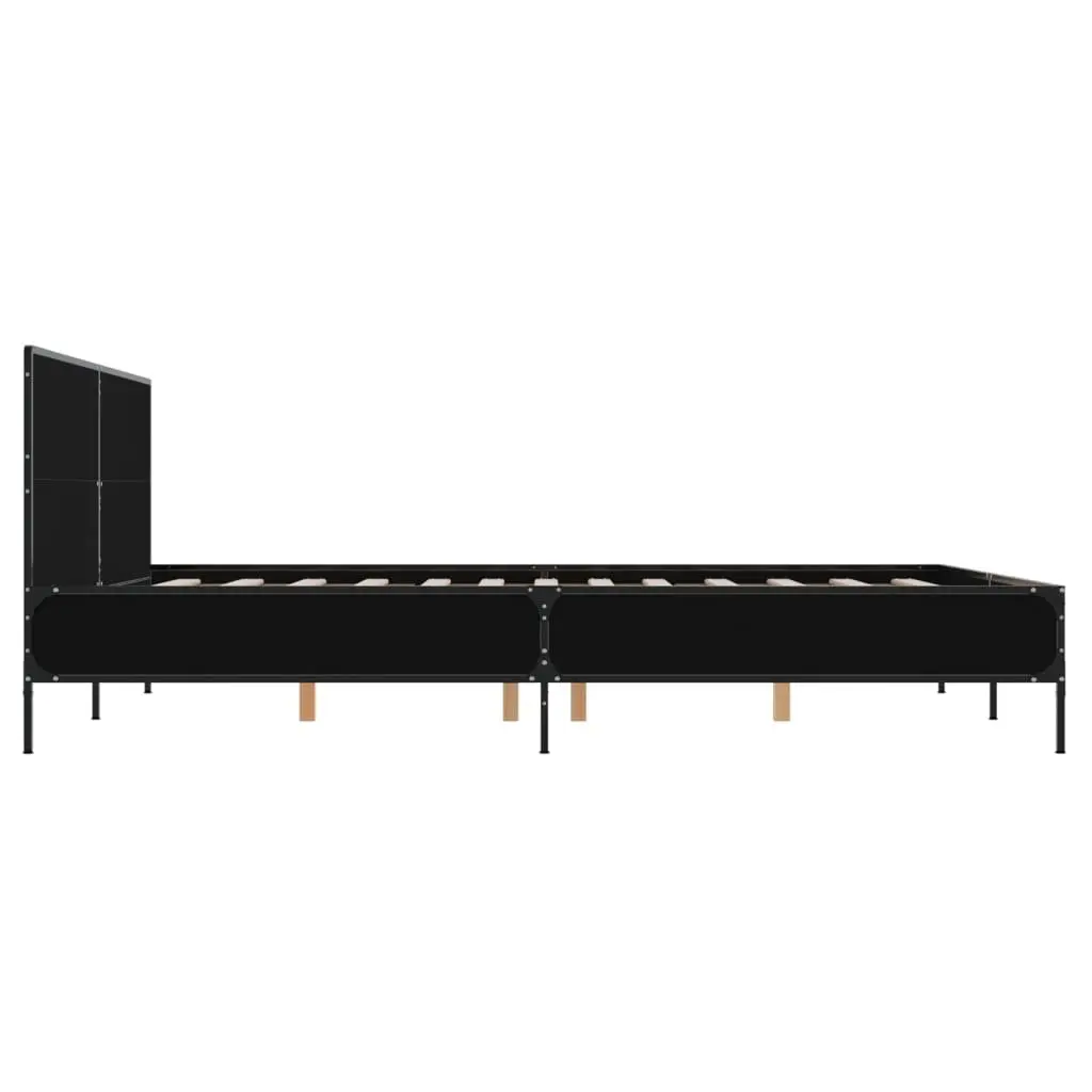 Bed Frame for Bedroom 150x200 cm Black Engineered Wood with Metal Legs and Plywood Slats