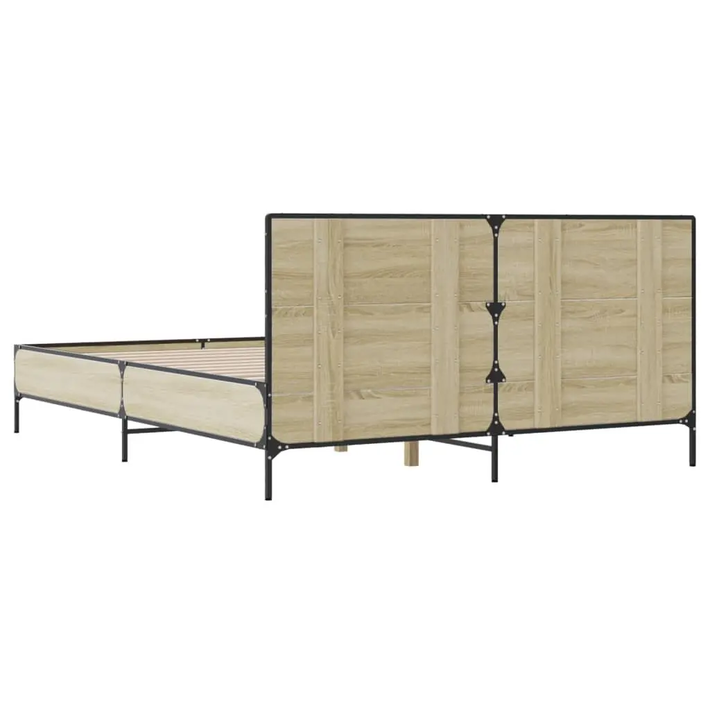 Bed Frame for Bedroom 150x200 cm Brown Sonoma Oak Engineered Wood with Headboard and Metal Legs