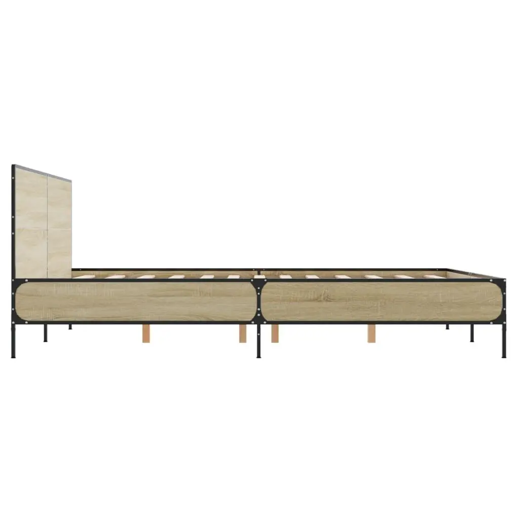 Bed Frame for Bedroom 150x200 cm Brown Sonoma Oak Engineered Wood with Headboard and Metal Legs