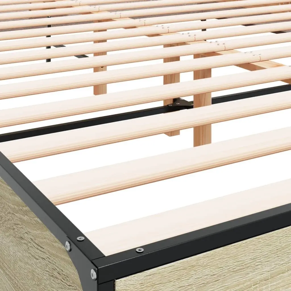 Bed Frame for Bedroom 150x200 cm Brown Sonoma Oak Engineered Wood with Headboard and Metal Legs
