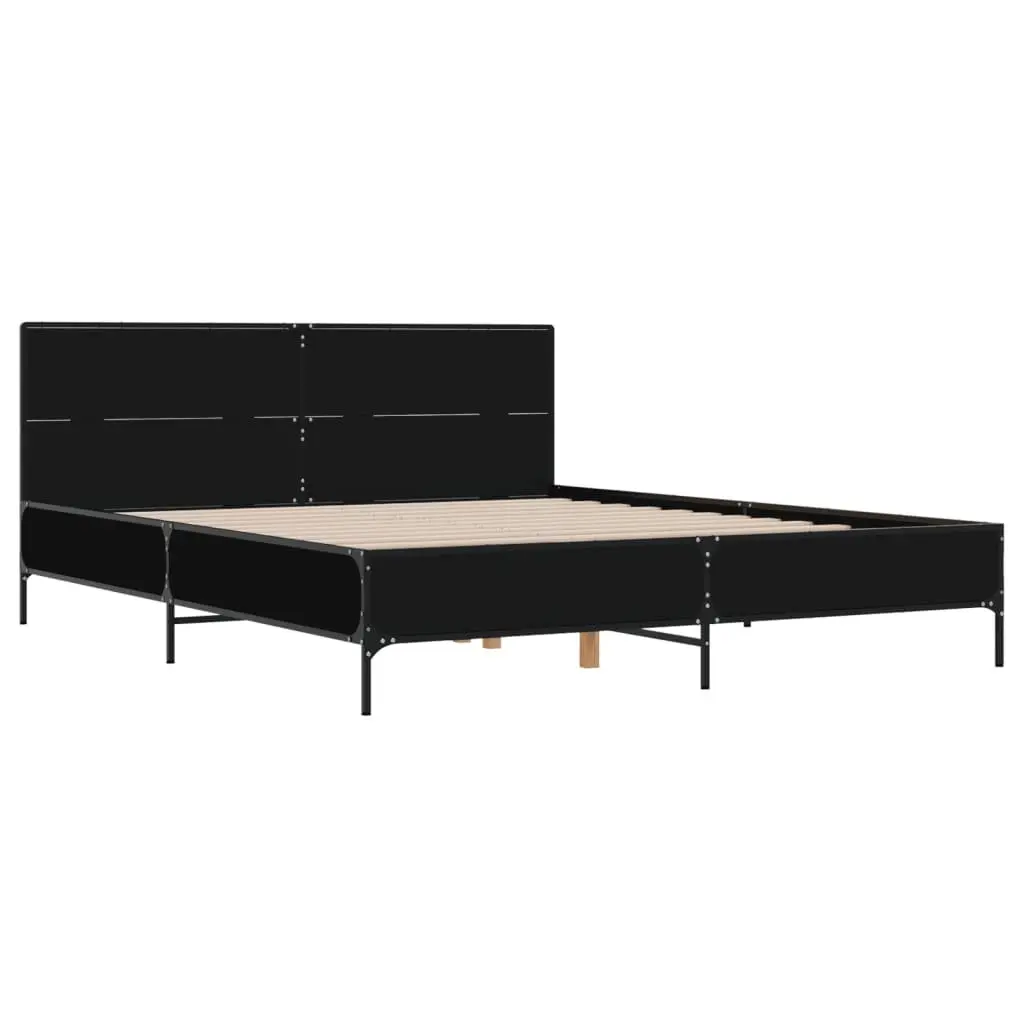 Black Bed Frame 135x190 cm with Support Slats & Headboard