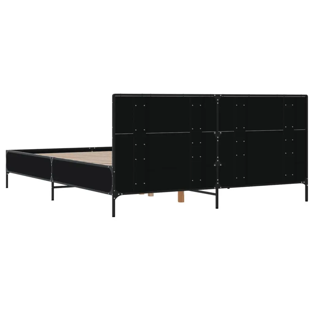 Black Bed Frame 135x190 cm with Support Slats & Headboard
