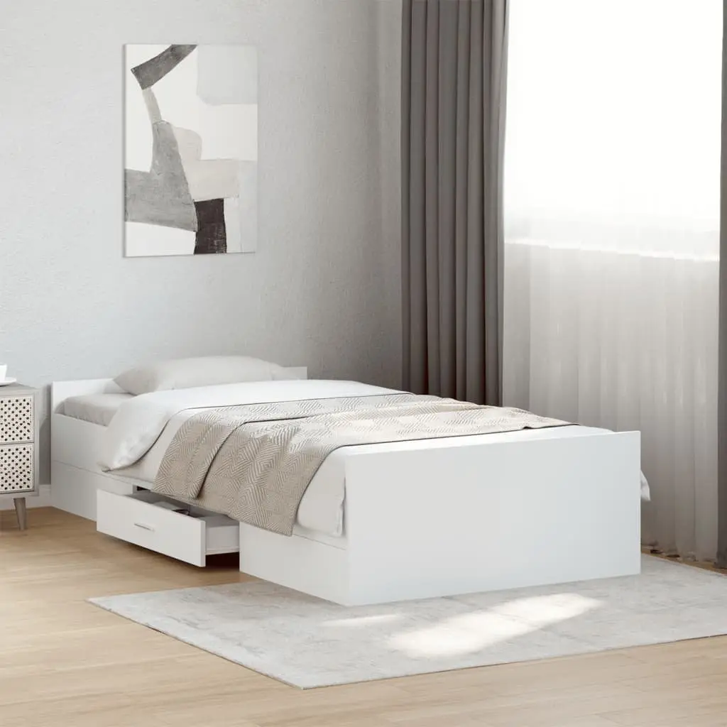 Bed Frame with Storage Drawers White 90x190 cm Bedroom Furniture