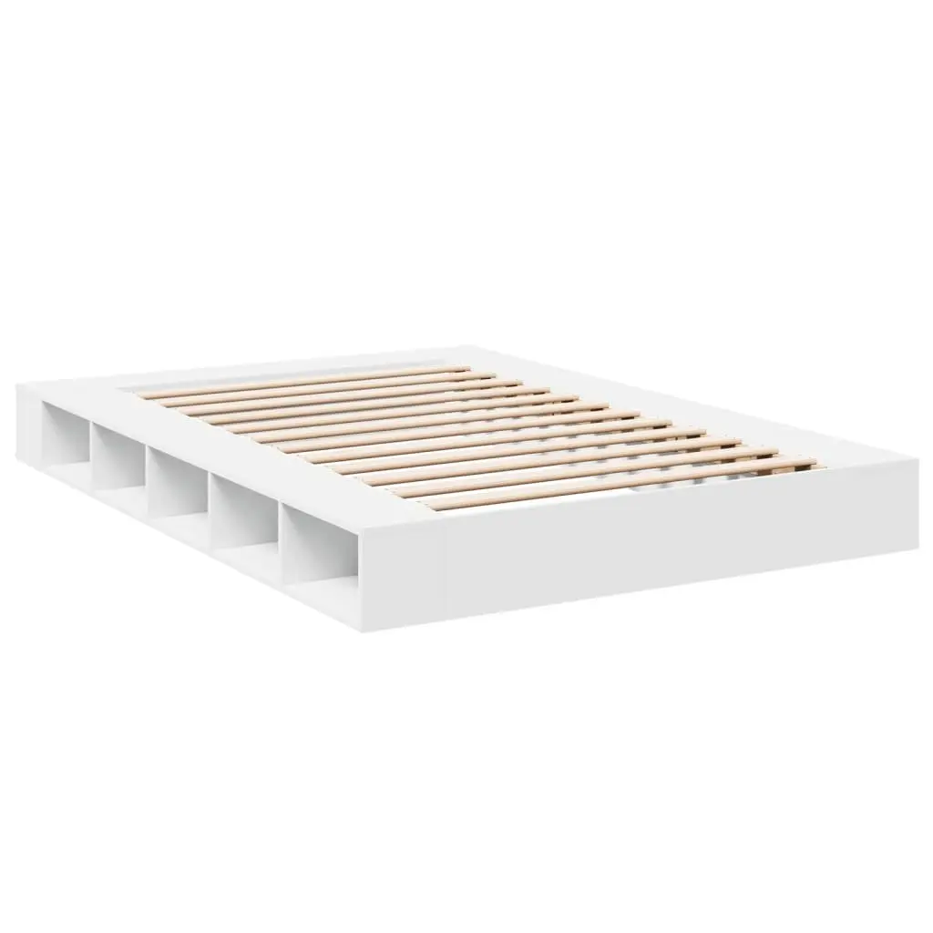 Bed Frame Queen Size 150x200 cm White Slatted Base Storage Compartments