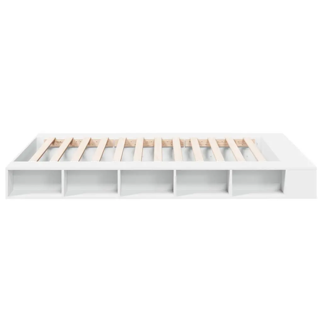 Bed Frame Queen Size 150x200 cm White Slatted Base Storage Compartments