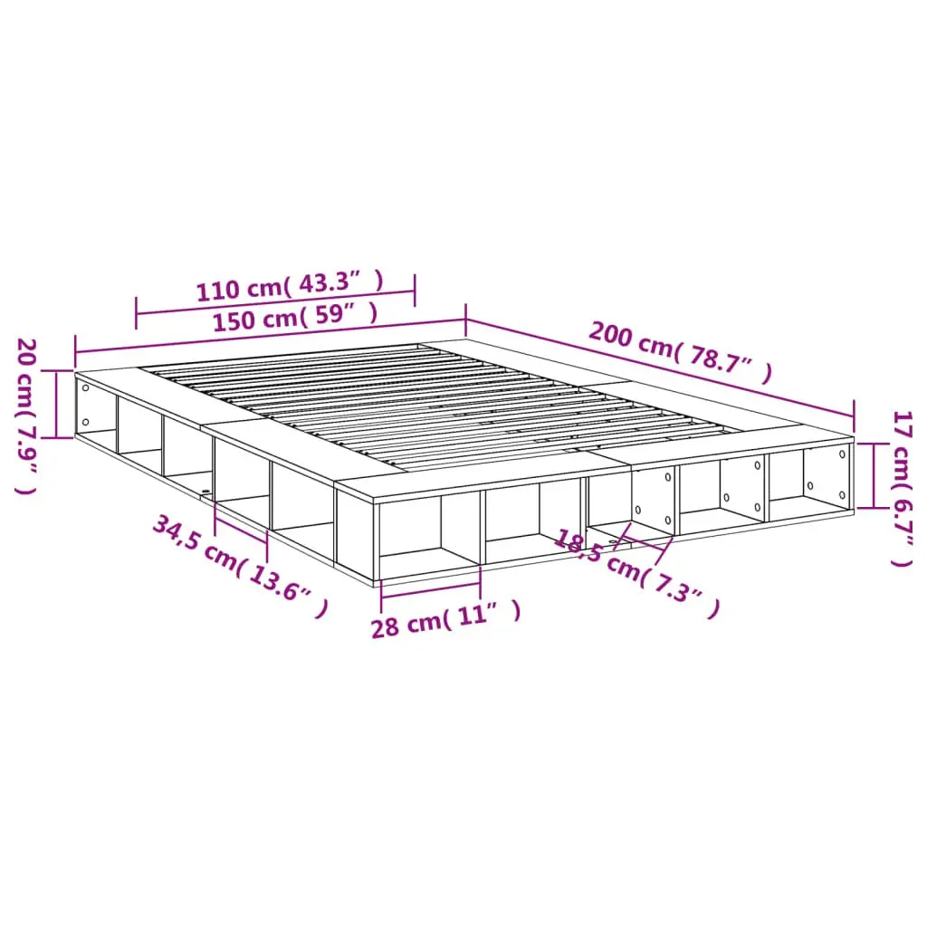 Bed Frame Queen Size 150x200 cm White Slatted Base Storage Compartments