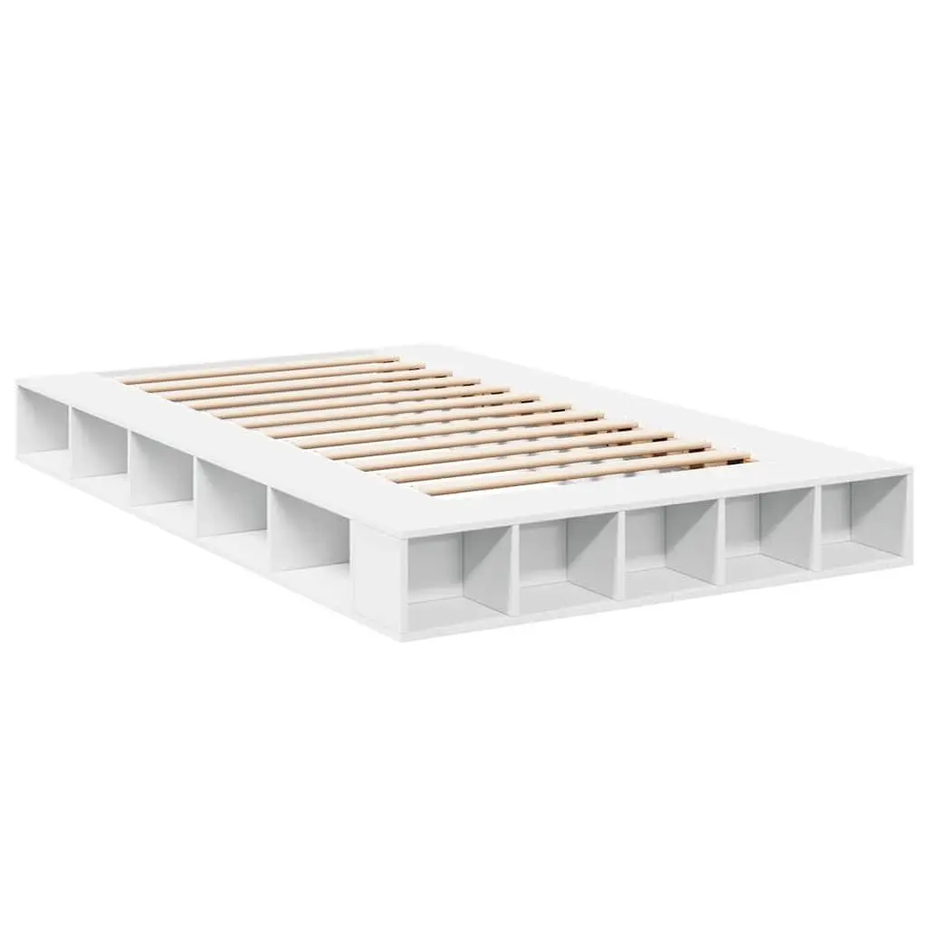 Bed Frame White 135x190 cm Slatted Base Storage Compartments Bedroom Furniture