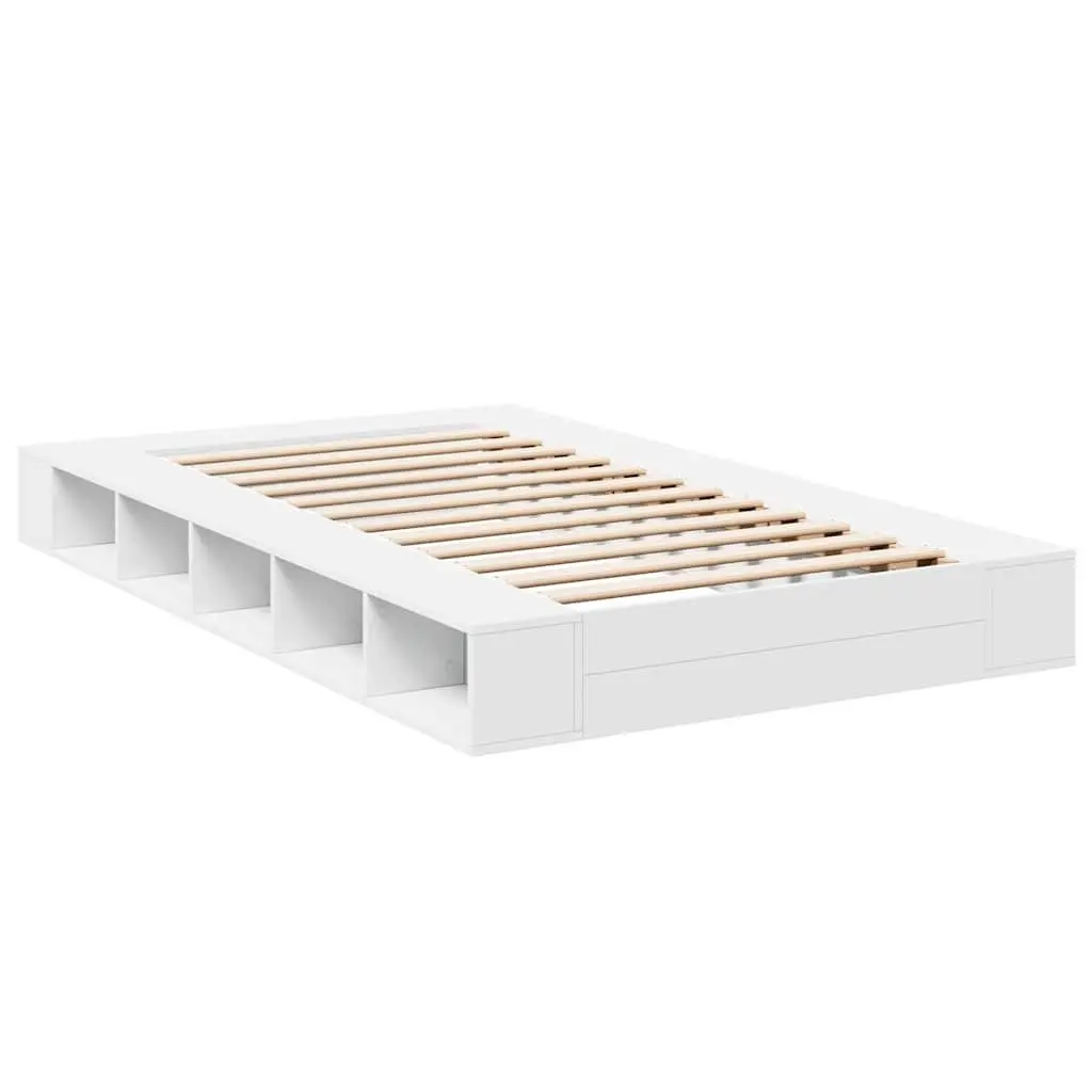 Bed Frame White 135x190 cm Slatted Base Storage Compartments Bedroom Furniture