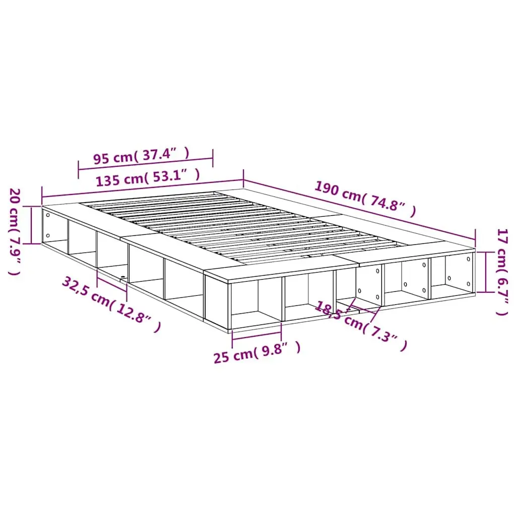 Bed Frame White 135x190 cm Slatted Base Storage Compartments Bedroom Furniture