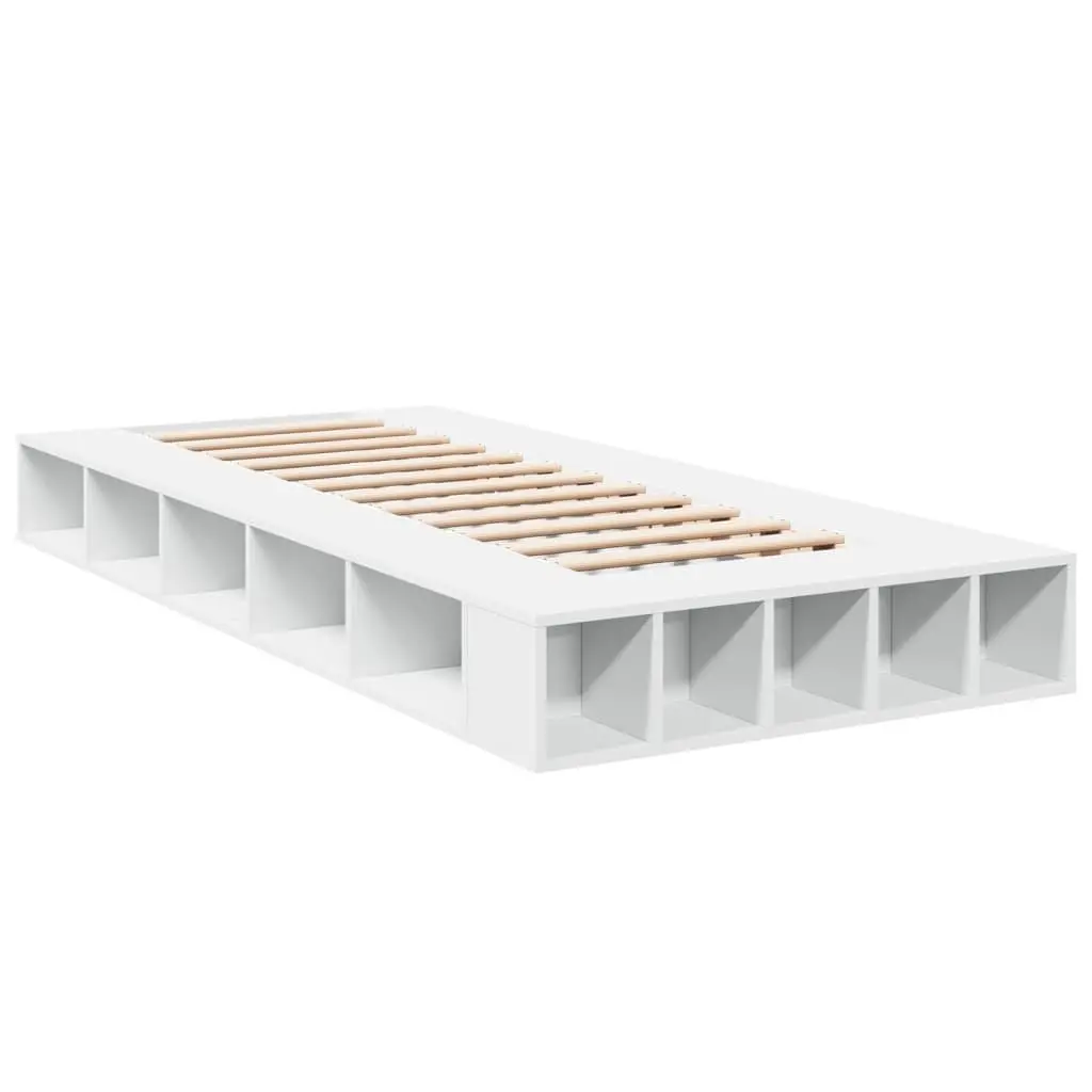 White Bed Frame 90x190 cm with Storage Compartments and Slatted Base Support