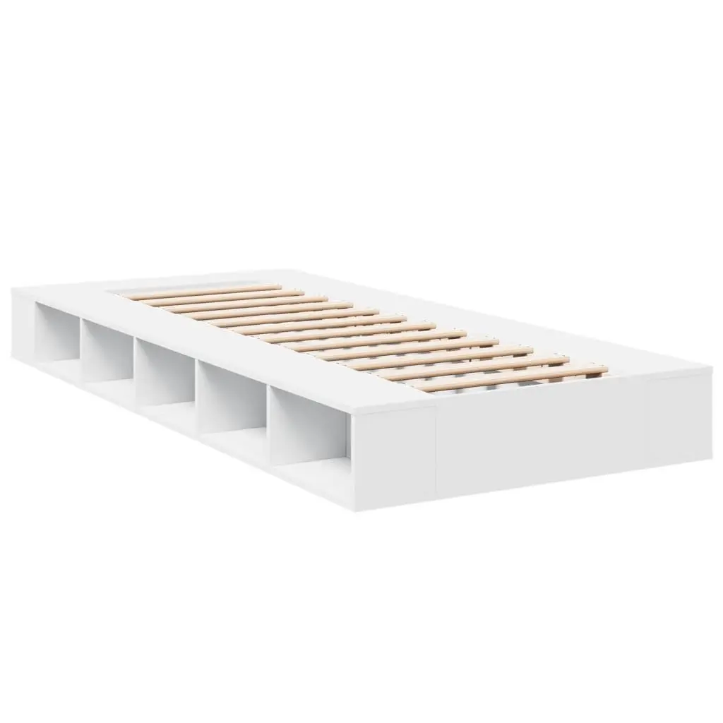 White Bed Frame 90x190 cm with Storage Compartments and Slatted Base Support